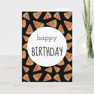 Cartão de Aniversário da Pizza Party Preto