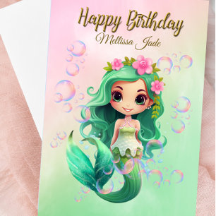 Cartão de Aniversário da Sereia da Menina de Nome