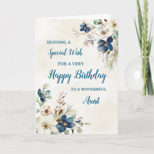 Cartão de Aniversário da Tia Floral Azul