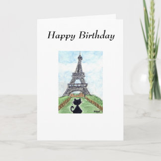 CARTÃO DE ANIVERSÁRIO DA TORRE EIFFEL DO CAT PRETO