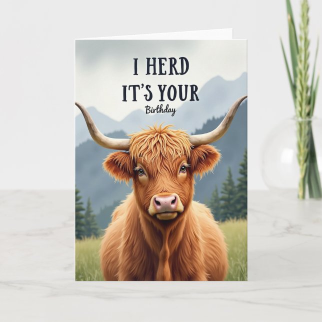 Cartão de Aniversário da Vaca Highland (Frente)