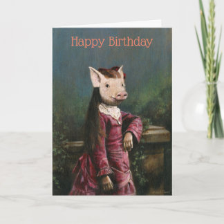 Cartão de Aniversário da Vintage Piglet Girl
