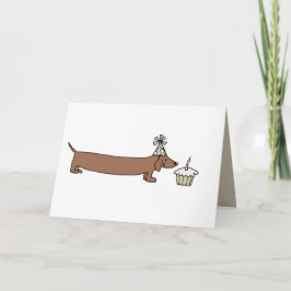 Cartão De Aniversário - Dachshund Com Cupcake
