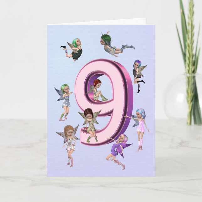 Cartão de aniversário das fadas da flor 9o (Frente)