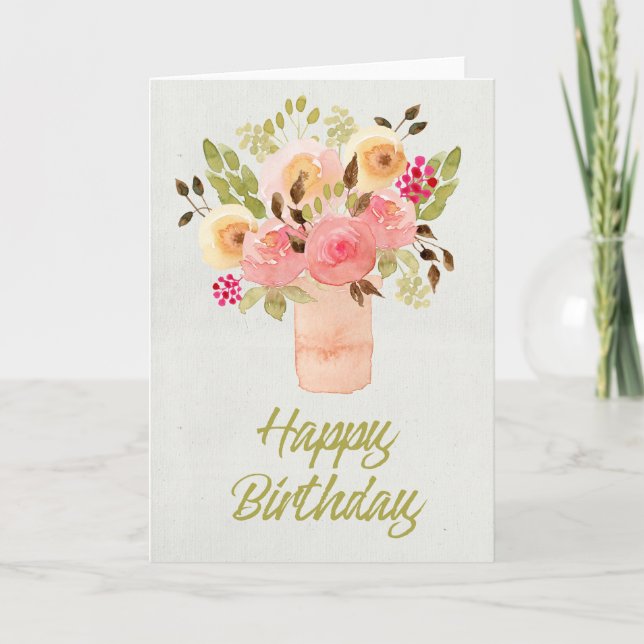 Cartão de Aniversário das Flores de Aquarela de Co (Frente)