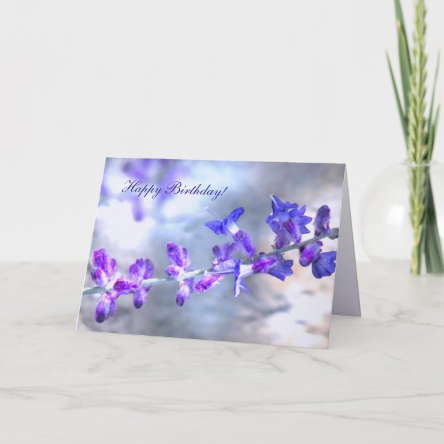 Cartão de Aniversário das Flores Roxas (Frente)