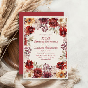 Cartão de Aniversário de 100 anos em Floral Creme