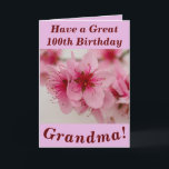 Cartão de aniversário de 100 anos para a vovó<br><div class="desc">Bonita flor de pêssego rosa faz uma imagem de excelente para este cartão floral de aniversário de 100 anos para a vovó.  O texto pode ser facilmente personalizado conforme desejado.</div>