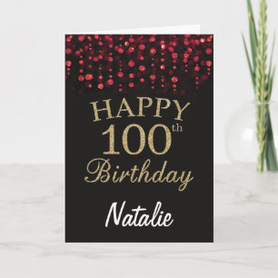 Cartão de Aniversário de 100 anos Preto e Vermelho