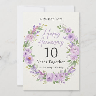 Cartão de Aniversário de 10 Anos Floral Roxo