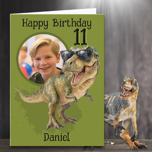 Cartão de Aniversário de 11 Anos do T-Rex com Uma