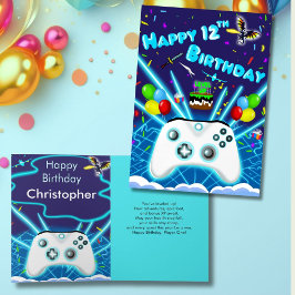 Cartão de Aniversário de 12 Anos Feliz Gamer Épico