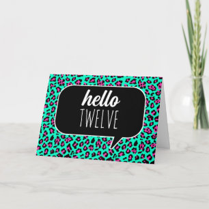 Cartão de Aniversário de 12 anos Olá Leopardo Rosa