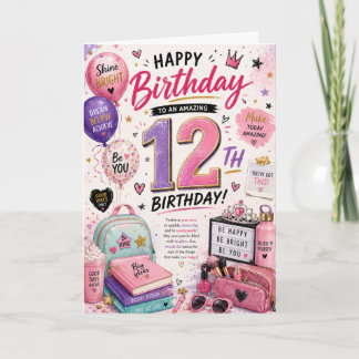 Cartão de Aniversário de 12 anos para Meninas