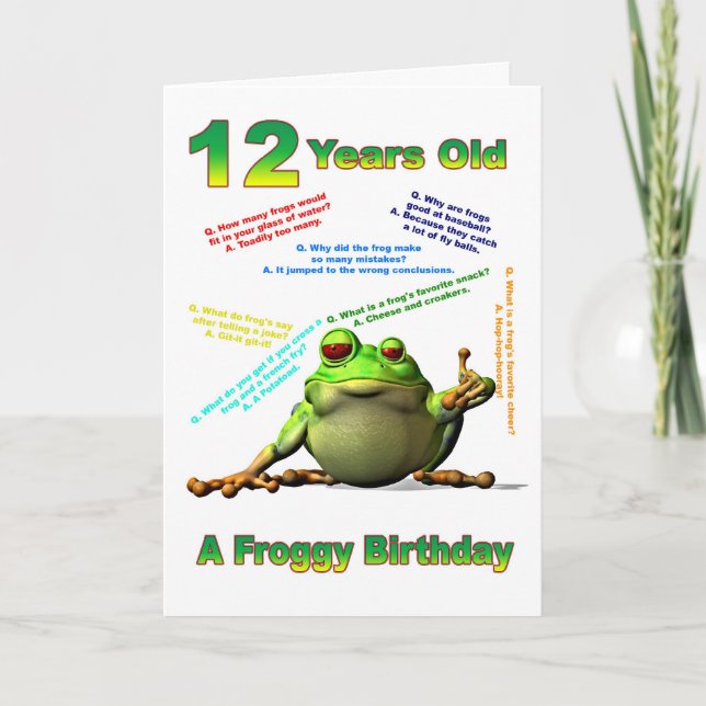 Cartão de aniversário de 12 de amigo sapo com piad (Frente)