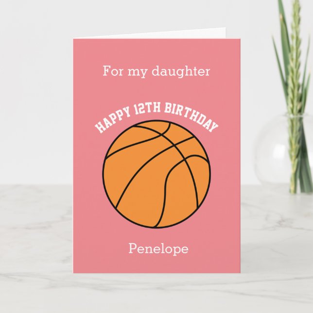 Cartão de Aniversário de 12 de Basquete Rosa (Frente)
