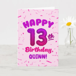 Cartão de Aniversário de 13 Anos com Nome Personal