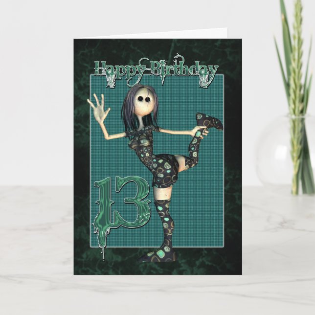 Cartão de aniversário de 13 com boneca Rag H.I.P M (Frente)