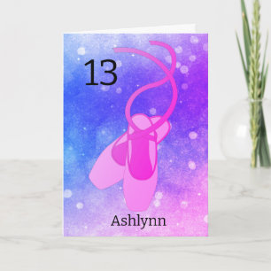 Cartão de aniversário de 13 rosa e roxo
