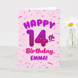 Cartão de Aniversário de 14 Anos Feliz com Nome Pe
