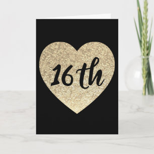 Cartão de aniversário de 16 anos Dourado do cora