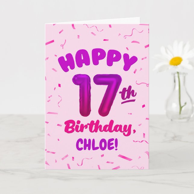 Cartão de Aniversário de 17 Anos com Nome Personal (Planta pequena)