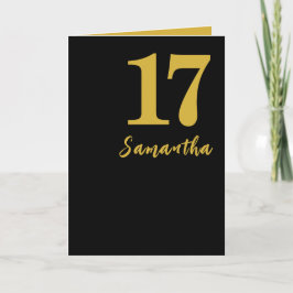 Cartão de aniversário de 17 anos, preto e Dourado