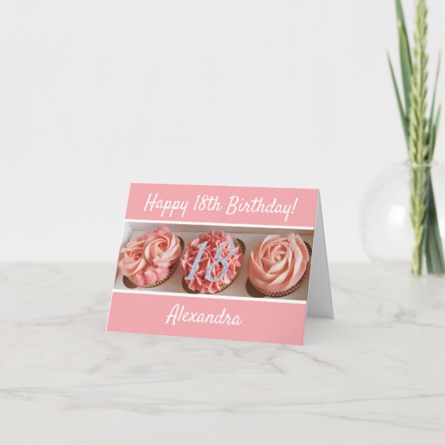 Cartão de Aniversário de 18 anos Cupcake Feliz (Frente)