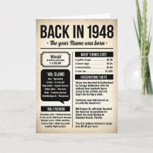 Cartão de aniversário de 1948 com fatos divertidos