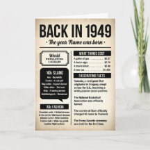 Cartão de Aniversário de 1949 com Curiosidades do