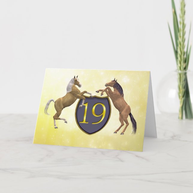 Cartão de aniversário de 19 anos com cavalos de cr (Frente)