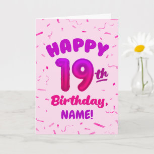 Cartão de Aniversário de 19 anos com Nome Personal