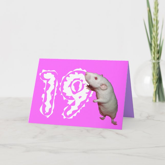 cartão de aniversário de 19 anos de rato branco (Frente)