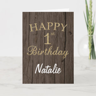 Cartão de Aniversário de 1 Ano Rustic Brown e Dour