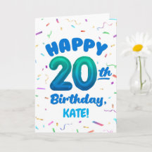 Cartão de Aniversário de 20 anos com Nome Personal