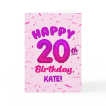 Cartão de Aniversário de 20 anos com Nome Personal