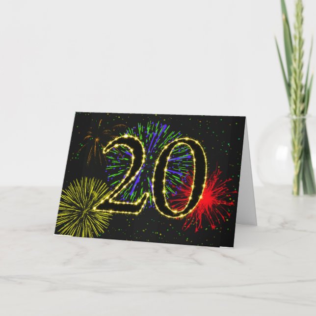 Cartão de aniversário de 20 com fogos de artifício (Frente)