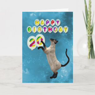 Cartão de aniversário de 20 com gatos siameses