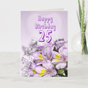Cartão de aniversário de 25 com flores de lírio al