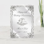 Cartão de aniversário de 25 de casamento florescen<br><div class="desc">Um Design da Creative Card com cor prateada de platina e tema design com uma variedade de imagens, formas, padrões, estilos e fontes personalizadas neste Cartão de Saudação de 25 Flourish Silver Anniversário. Este design elegante e atraente vem completo com letras de texto personalizáveis para se adequar à sua ocasião...</div>