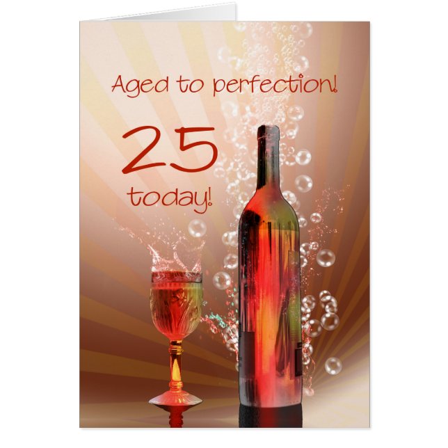 Cartão de aniversário de 25 de vinho (Frente)