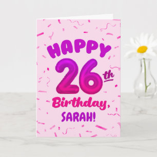 Cartão de Aniversário de 26 anos com Nome Personal