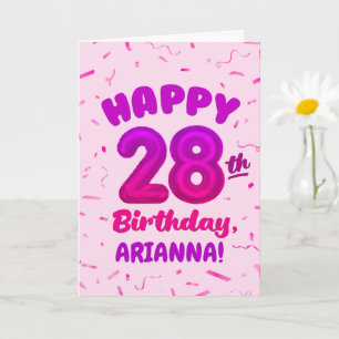 Cartão de Aniversário de 28 anos com Nome Personal