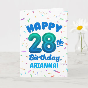 Cartão de Aniversário de 28 anos com Nome Personal