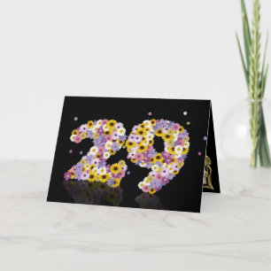 Cartão de aniversário de 29 anos, com letras em br