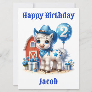 Cartão de Aniversário de 2 Anos, Cute Cowboy Pony