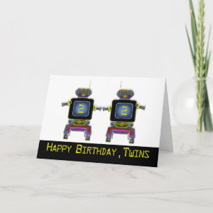 Cartão de aniversário de 2 anos de Twin Robots