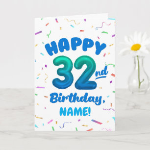 Cartão de Aniversário de 32 Anos com Nome Personal