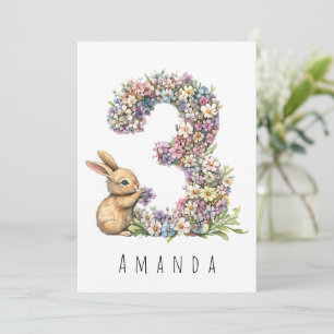 Cartão de Aniversário de 3 anos do Coelhinho Flora