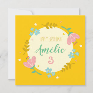 Cartão de aniversário de 3 anos - floral feminino